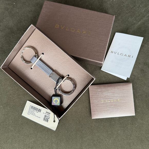 BVLGARI Bulgari Mens Style Gray Calf Leather Silver Keyring Keyhold Strap Gift - Picture 11 of 12
